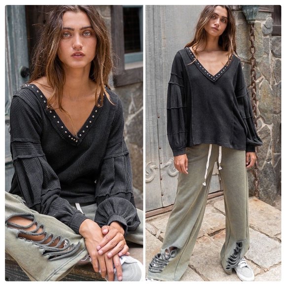 *NEW COLOR* POL Raw Edge Color Block Top - Picture 3 of 16